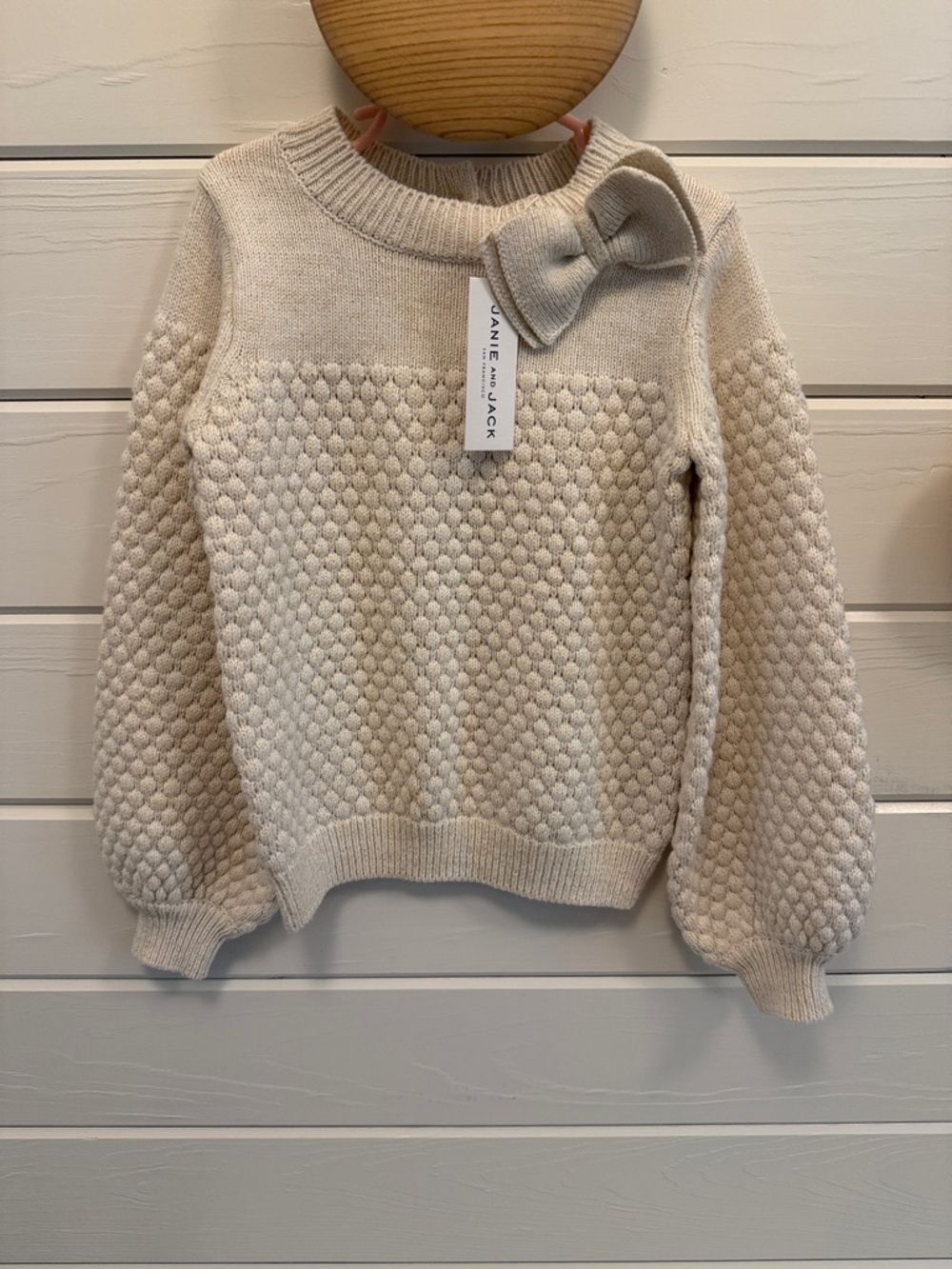 NWT Janie and Jack Cream Bow-Accent Balloon Sleeve Sweater